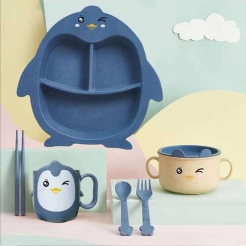 Cartoon Design Childrens Plate Separate Tableware Baby Feeding 6 Piece Sets Children Training Feeding Dishes Dinnerware