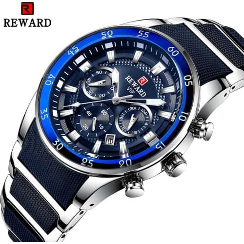 Reward Luxury Men Watch Stainless Steel Sport Waterproof Quartz Watch Chronograph Luminous Fashion Wrist Watches Timepiece for m