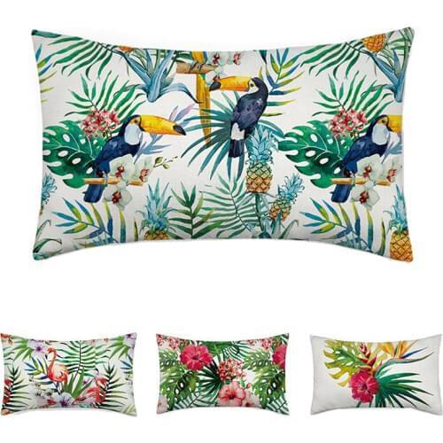 Nordic Decor Style Tropical Plants Toucan Flamingo Long Waist Pillow Case Sofa Car Decorative Rectangle Cushion Cover 30x50cm