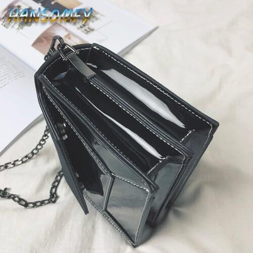 HANSOMFY 2019 New Stylish Casual Patent Leather Mirror Chain Small Square Bag Shoulder Messenger Mini Ladies Small Bag LZ-70
