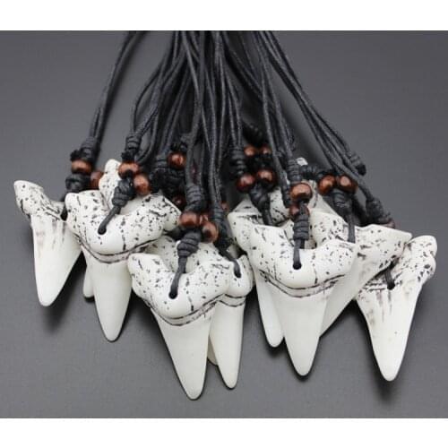 New fashion chrysocolla kolye white bionic bone shark tooth necklace pendant jewelry for women and men