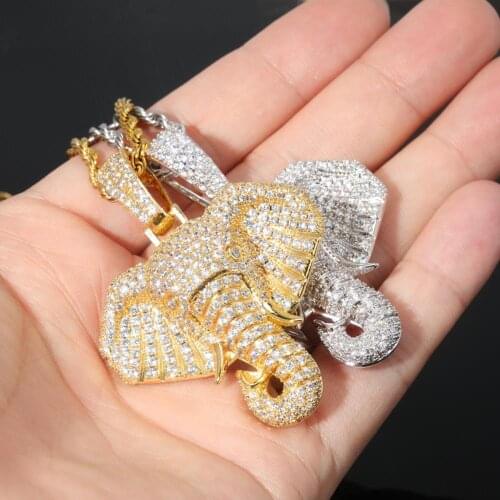 Hip Hop Micro Paved AAA Cubic Zirconia Bling Iced Out Animal Elephant Pendants Necklace for Men Rapper Jewelry Rose Gold Color