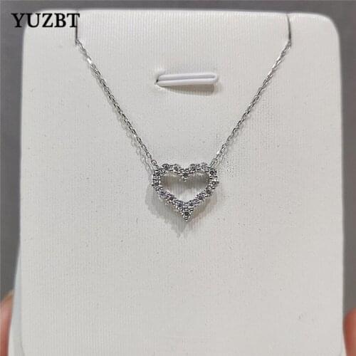 YUZBT 18K White Gold Plated 0.6 Carat Excellent Cut Heart Gemstone Chain Diamond Test Past D Color Moissanite Necklace Love Gift