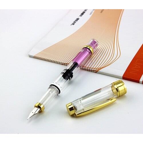 1-Piece Wingsung Fountain Pens Transparent Fountain Pen F/EF Nib Plastic Piston Filler Writing Ink Pens School Office Supplies