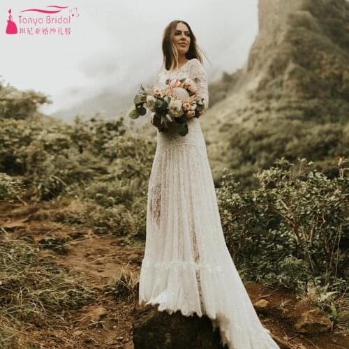 Geometric patterned stretch lace Wedding Dresses magical Silhouette V-Neck illusion Upper Back Bridal Gowns Engage Noivas ZW434