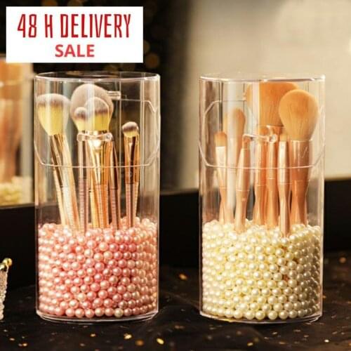 Transparent Cosmetic Organizer Makeup Brush Storage Box Pearl Plastic Box Dust Storage Tube Bathroom Accessories High Capacity