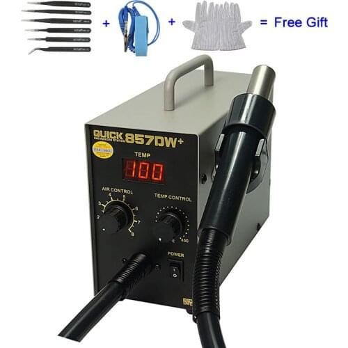 QUICK 857DW+ Adjustable Hot Air Gun Soldering Station Heater Helical Wind Air Gun SMD Rework Station