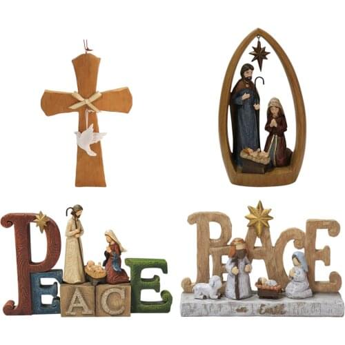 Christmas Figurine Holy Family Nativity Scene Home Decoration Christ Jesus Statues Mary Joseph Miniature Sculpture Gift