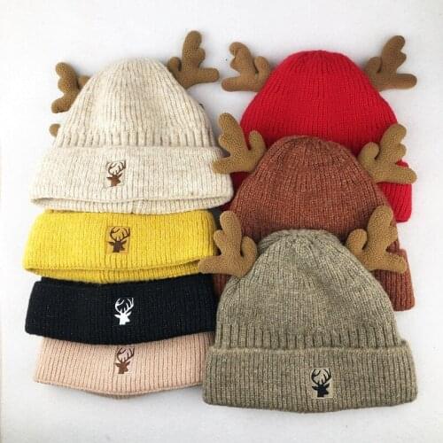 Christmas Hat Female Winter Plus Velvet Warm Knitted Hat Cute Antlers Woolen Hat Outdoor 2021 Winter Warm Hat Ladies Woolen Hat