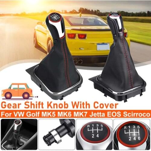 5/6 Speed Gear Shift Knob Lever Shifter Gaitor Boot PU Leather For VW Golf MK5 MK6 MK7 Jetta EOS Scirroco Chrome Matte Black