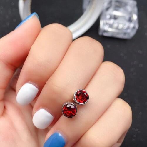 Small Sterling Silver Stud Earrings for Daily Wear 5mm Natural Garnet Silver Earrings Solid 925 Silver Garnert Earrings