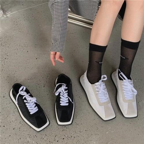 Womens shoes new style square toe color matching vulcanized shoes single shoe lace-up lace-up sports and leisure womens shoes