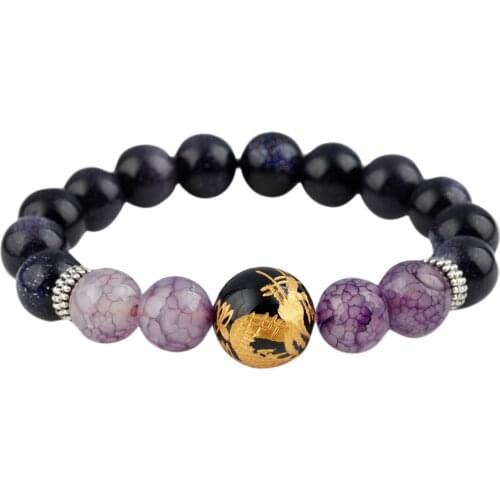 TUMBEELLUWA Vintage Bracelet 10mm Buddha Charms Beads Dragon Bracelet Reiki Blue Sand Stone Men Women Jewerly