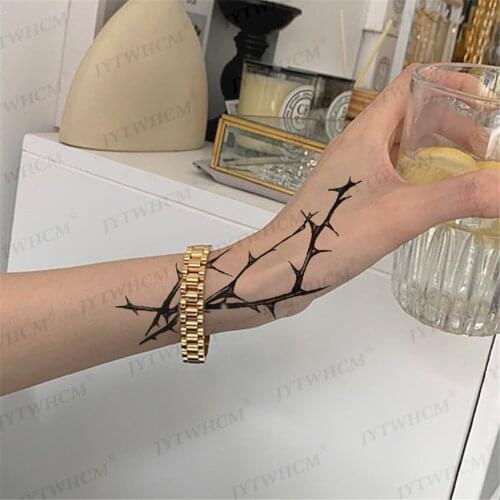 Waterproof Temporary Tattoo Stickers Black Branches Thorns Fake Tattos Women Flash Stickers On Feet Arms Neck Body Ornaments Men