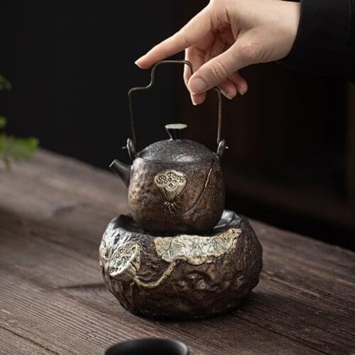 Japanese Gilding Iron Glaze Seedpod Warm Tea Stove Stoneware Candle Heating Thermal Insulation Base Kung Fu Tea Set Teapot
