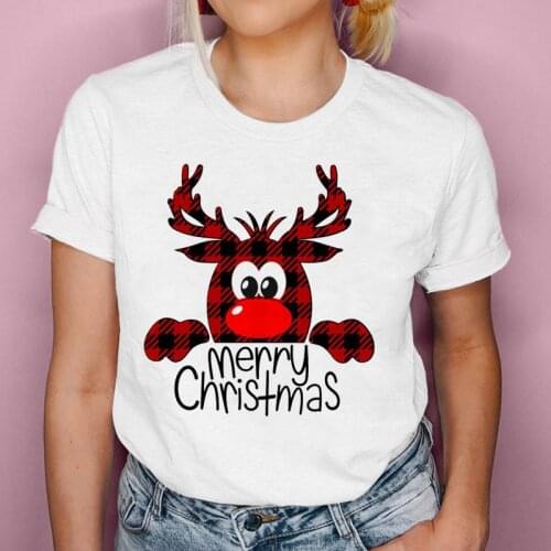 Graphic Plaid Animal Deer 90s Trend T-Shirt Women Christmas Short Sleeve Fashion Tops Tees Cartoon Female Tshirt Clothes