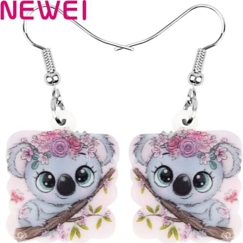 Newei Acrylic Cute Australia Koala Earrings Big Print Animal Dangle Drop Jewelry For Women Girls Teens Fashion Gift Accessories