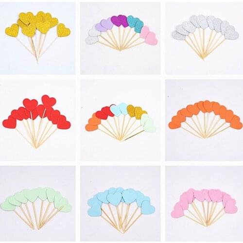 10pcs Happy Birthday Heart Cake Topper Decorating for DIY Wedding Anniversary Baby Shower Party Favors Cake Decorating Tools