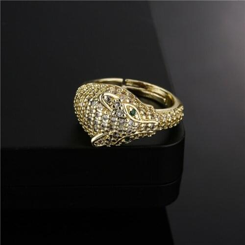 2021 New Fashion Gold Color Copper Finger Animal Ring Female Party Jewelry Luxury AAA+ Cubic Zircon Leopard Rings Free size