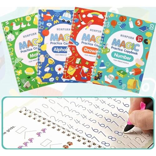 4 Books/Sets of Childrens Reusable Copybook For Calligraphy Learn Children Writing Practice Books Baby Toys Montessori Toy