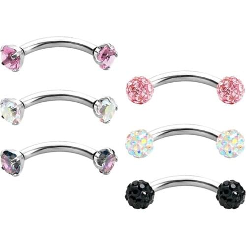 6 PCS 16G 8MMStainless Steel Cubic Zirconia Curved Barbell Ear Rook Tragus Earring Eyebrow Piercing Belly Button Rings Jewelry