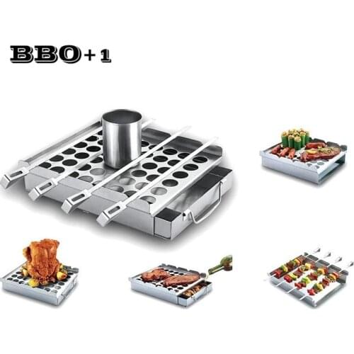 BBQ Aid 5 in 1 Set Ultimate Grilling Accessory For Barbecue Beer Can Chicken Roaster Smoker Box Jalapeno Popper Rack BBQ Skewers
