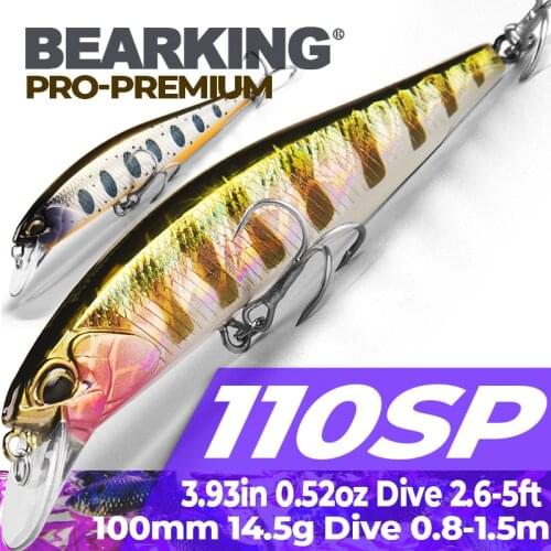 Bearking 1PCS Minnow Fishing Lure Laser Hard Artificial Bait 3D Eyes 10cm 14.5g Fishing Wobblers Crankbait Minnows