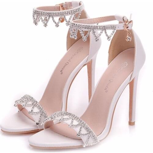 Crystal Queen Summer Shoes Crystal Thin High Heels Sexy Club Party Stiletto Rhinestone Platform Sandals Wedding Shoes Princess