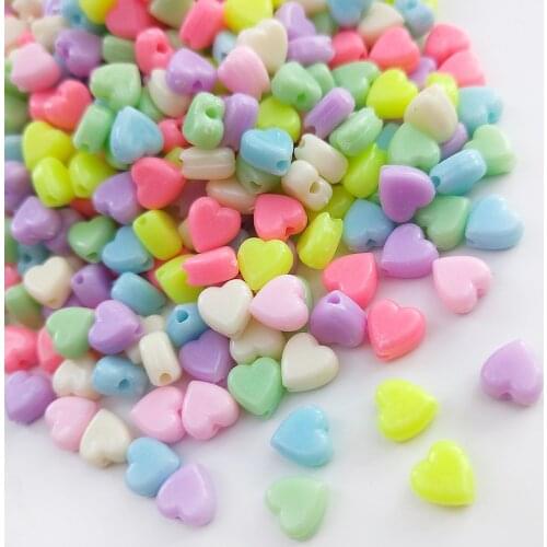 10-200pcs/4-20mm Love Heart Beads Hole Acrylic Bead diy Spacer Beads for Fashion Jewelry Making kids Necklace Bracelet