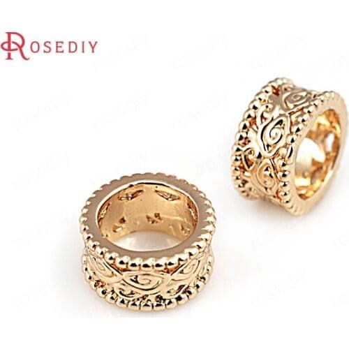 C264)6 pieces 5*9mm 24K Champagne Gold Color Brass Hollow Pattern Large Hole Bracelet Beads High Quality Jewelry Accessories