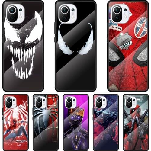 Marvel Venom Spiderman Tempered Glass Cover For Xiaomi MI 11 Ultra 11i 10T 9T Note 10 Lite CC9E CC9 Pro Phone Case
