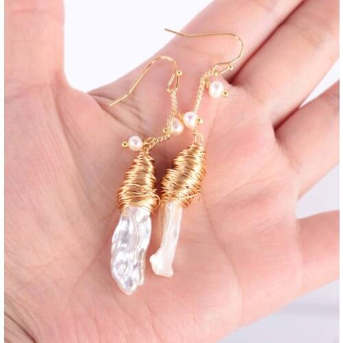 White Baroque Pearl Long Section Earring 18k Hook Women AAA Luxury Dangle Irregular Mesmerizing Jewelry Wedding Accessories