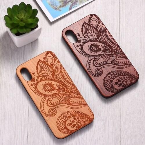 For iPhone 12 11 Pro Max XS X XR SE2 8 7 6S Plus Solid RoseWood Henna Floral Laser Relief Texture Back Cover Phone Case Shell