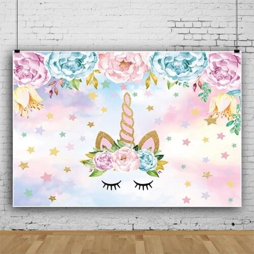Unicorn Colorful Stars Roses Children Backdrops Photography Background Banner Kids Birthday Party Decor Poster Studio Shooting