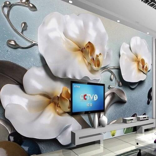 Custom Murals Wallpaper 3D Stereo Relief Moth Orchid Photo Wall Cloth Living Room TV Sofa Home Decor Classic 3D Papel De Parede