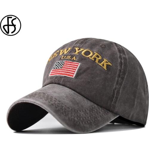FS Fashion Brown Yellow New York Cap Vintage Washed Denim Baseball Cap Men Women Streetwear Hip Hop Face Hat Gorras Para Mujer