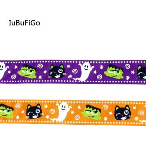 IuBuFiGo 1" 25mm Printed Halloween Grosgrain ribbon With Ghost ribbon bows DIY headband tape For Deco 50 yards