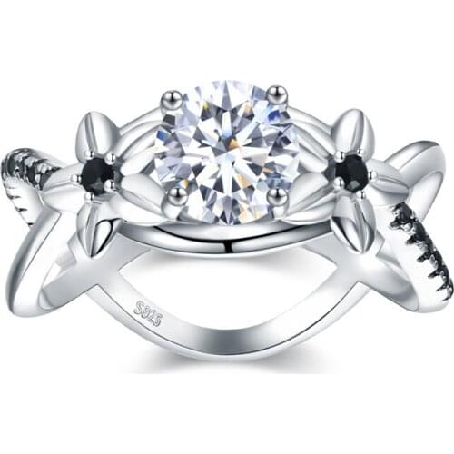 SODROV 925 Sterling Silver Jewelry Finger Ring Leaf Black Spinel Rings for Women Female Bague Silver 925 Jewelry G095