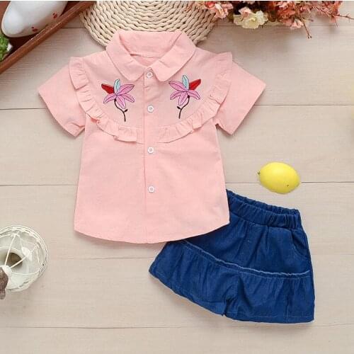Girls Summer Clothing Set Fashion Cotton Short Sleeve Shirts+shorts 2pcs Kids Girls Outfits