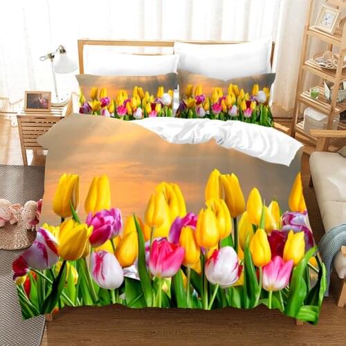 Flower Tulip Bedding Set Queen Size Elegant Floral 3d Duvet Cover Set Comforter Bed Linen Decor Adults Luxury Home Textiles