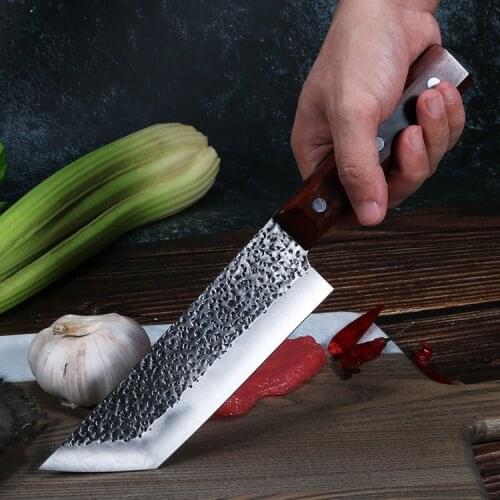 Japanese-style Forged Chefs Knife 80Cr13MoV Hammered Slice Meat Cleaver Handmade Rosewood Ancient Kitchen Slicing Cooking Knife