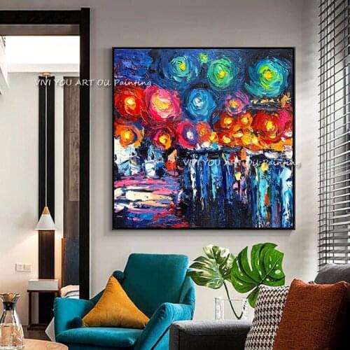 The Colorful Circle 100%Handmade Abstract Art On Canvas Modern Paintings For Living Room Decor Modern Art Pictures Night View