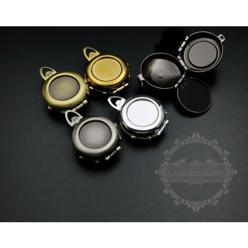 16mm round bezel tray flower engraved brass silver,bronze,antiqued silver,raw brass four fold photo locket pendant charm 1111069