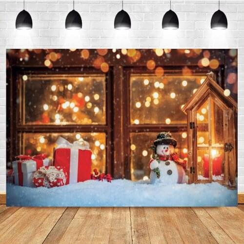 Laeacco Winter Christmas Fake Window Light Bokeh Gift Snowman Birthday Backdrop Photographic Photo Background For Photo Studio