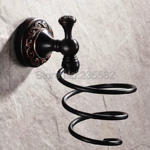 Spiral Blow Hair Dryer Stand Flat Holder Bathroom Organizer Black Oil Rubbed Brass Finish lba468