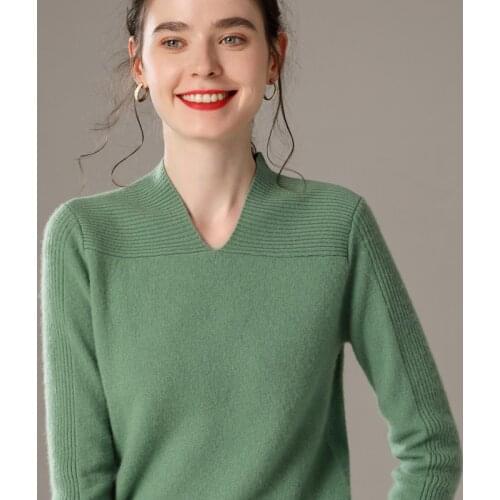 LHZSYY100%Pure Wool Sweater Women V-Neck High-End Pullover Short Long-sleeved Top Loose Fashion Autumn Winter Warm Cashmere Knit