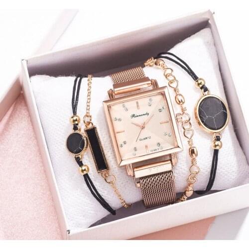 Fashion Square Watch Classic Women Wristwatch Bracelet Alloy Mesh Belt Quartz Watch Brand Clock Gifts
