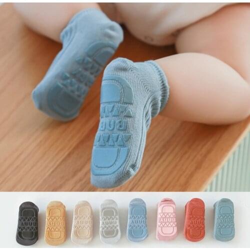Children Anti-slip Socks 0 to 5 Yrs Boy Girl Baby Low Cut Floor Kid Cotton Sock With Rubber Grips Four Season Fashion Breathable