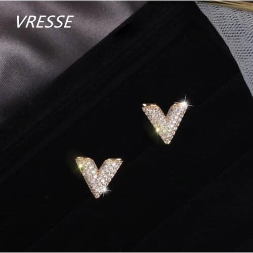 NPKDS New Korean Fashion Four-leaf Clover Zircon Earrings Rose Gold V Temperament Ladies Earrings Jewelry