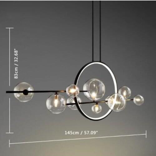 New Design Glass Bubble Chandelier LED Nordic Black Kitchen Island Hanging Lights Round Ring Decor Lighting Fixtures 110-220V